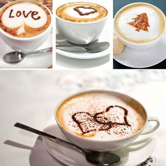 YING LAN Creative Nice Coffee Barista Stencils Template Strew Pad Duster Spray Art 16 PCS N4