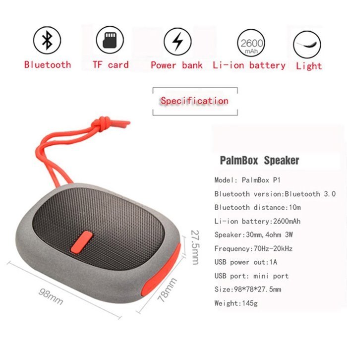 IRISTIME Generic Handhold Palmbox Portable Bluetooth Speaker with Built-in Mic Wireless(P1) N9