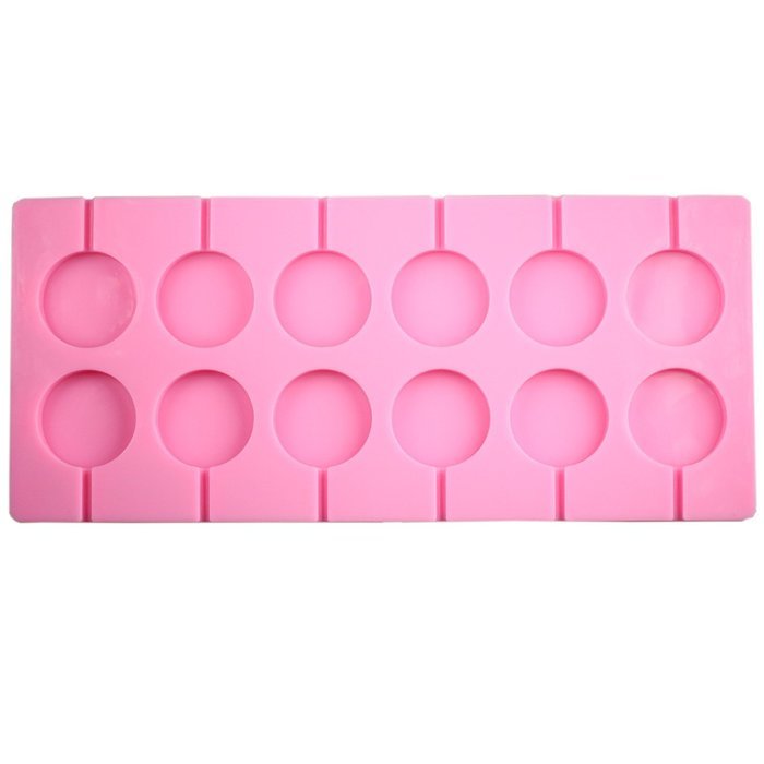 Mujaing 12-Capacity Round Silicone Lollipop Baking Hard Candy Molds N6
