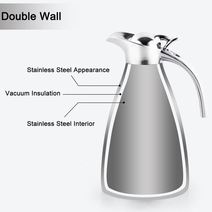 Satin Finish Stainless Steel Thermal Coffee Pot, Vacuum Insulated Carafe Flask Tea Kettle, 1.5 Liter N33