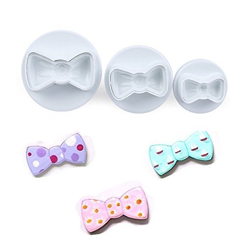 3pcs/set Bow Tie Shape Cookie Mold Plastic White Sugar Arts Set Fondant Cookie Cutters Cookie Plunger Cutters... N6