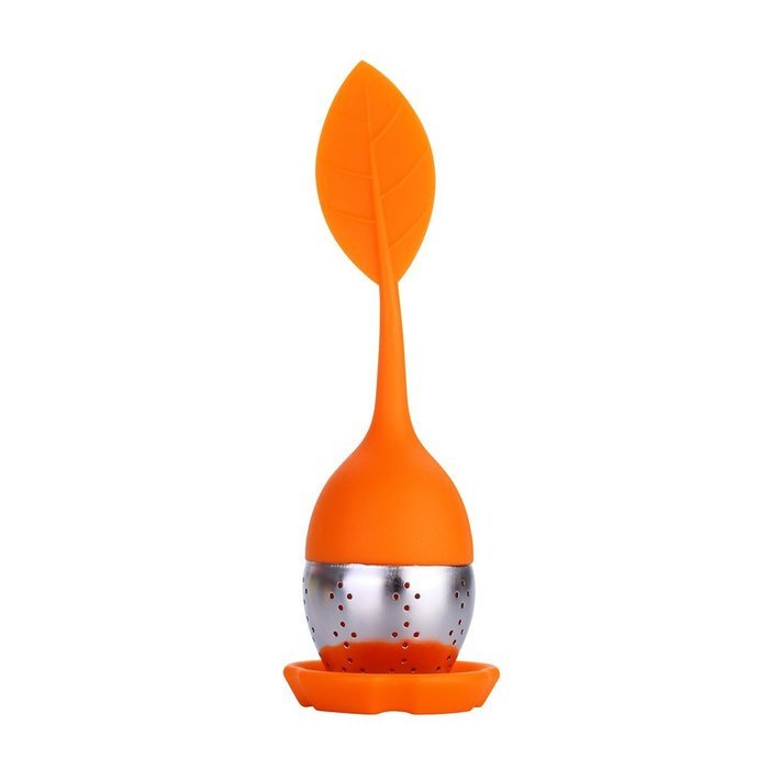 Orange Silicone Loose Leaf Tea Infuser Strainer Filter With Drip Tray N8