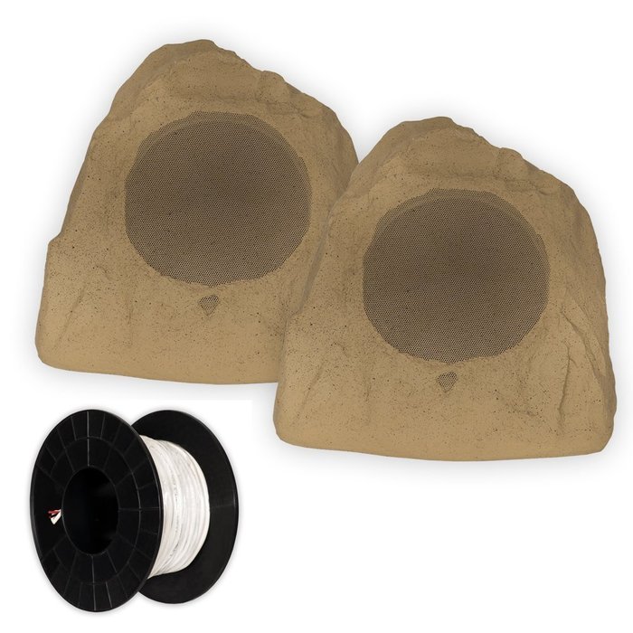 Theater Solutions 2R8S Outdoor Sandstone 8" Rock 2 Speaker Set with Wire for Yard Pool Spa Garden