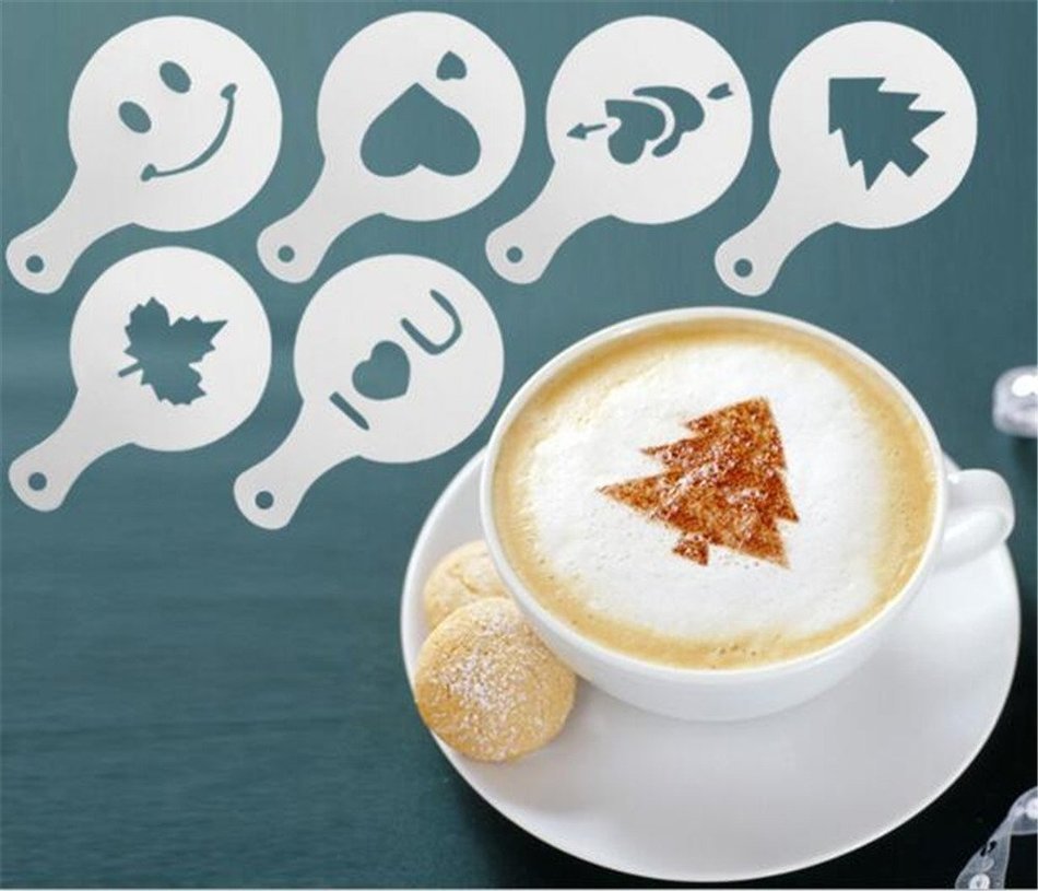 Coffee Latte Art Stencils DIY Decorating Cake Cappuccino FoamTool 15 PCS (S, White) N4