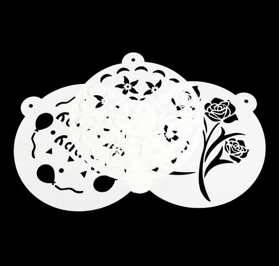 Dealglad 3pcs 8inch Cake Stencils Tiramisu Sugar Icing Template Strew Pad Duster Spray Printing Mold Decorating... N2