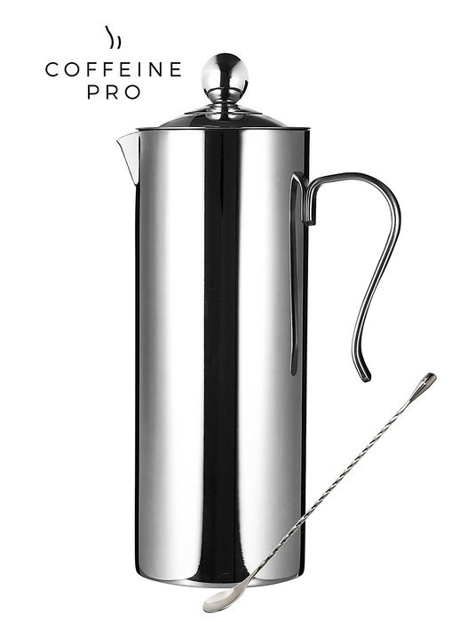 CoffeinePro 50oz/1500 mL Large Family Size 12cup Premium Stainless Steel BPA-Free French Coffee Press, bundled...
