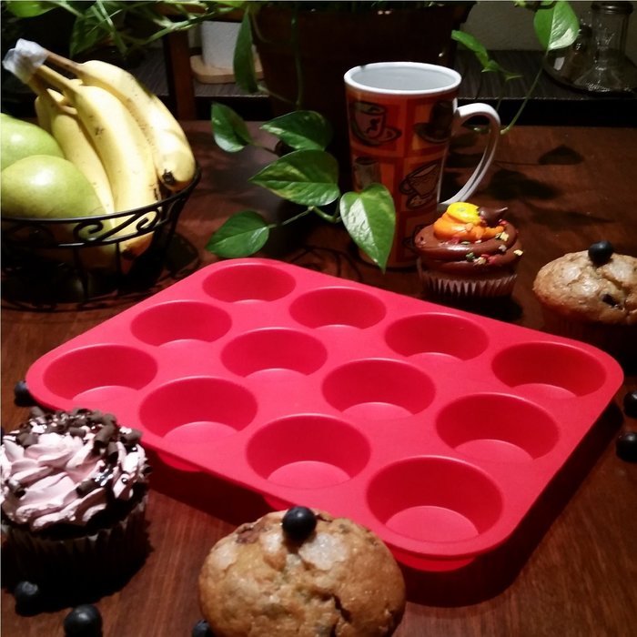 BakeMaster Silicone Muffin Pan Silicone Cupcake Pan 100% Food Grade Silicone Quiche Pan BPA free Non stick Red... N4