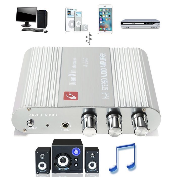 ELEGIANT 200W 12V Mini Hi-Fi Amplifier Booster Radio MP3 Stereo for Car Motorcycle Home with Power Adapter N11