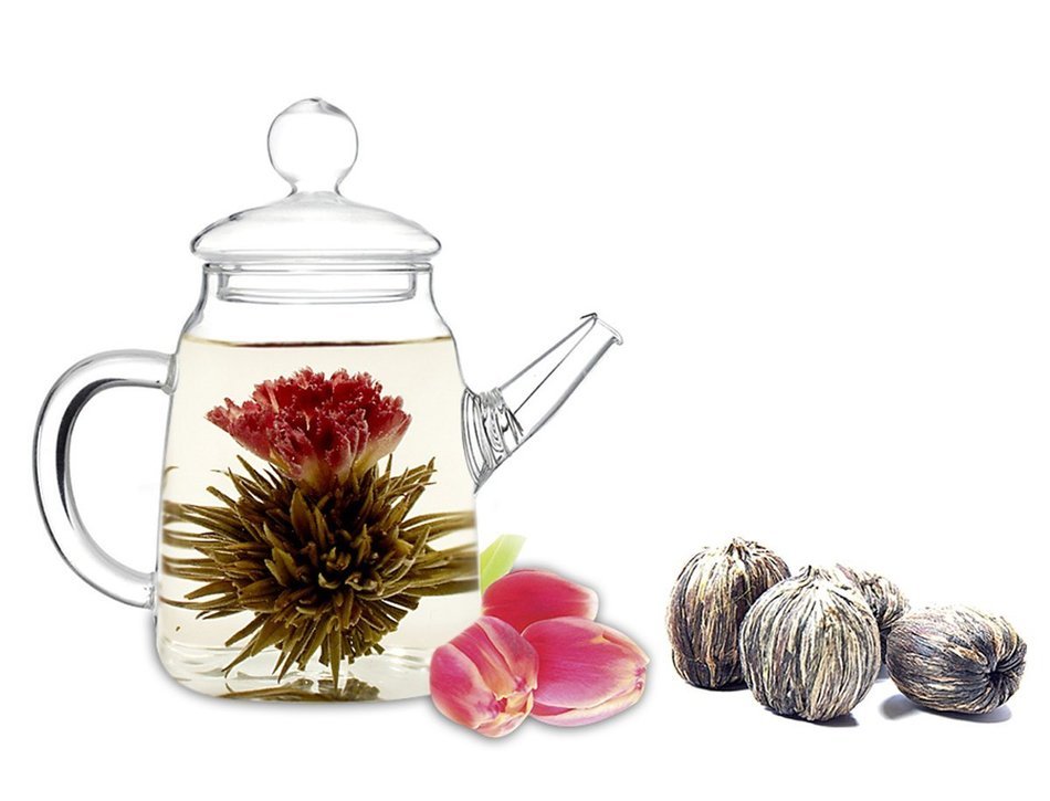 Tea gift Glass Teapot Duo, 16oz/470ml with Fab Flowering Tea (2 Blooms) N37