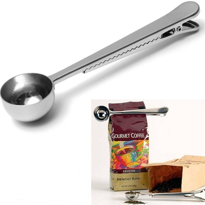 Stainless Steel Coffee Scoop 6.8-inch, Measuring Scoop Spoon with Bag Sealing Clip Good Helper, Style Universal... N5
