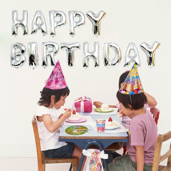 Vktech® Aluminum foil membrane Happy birthday Silver/Gold set party balloons party (Silver) N2