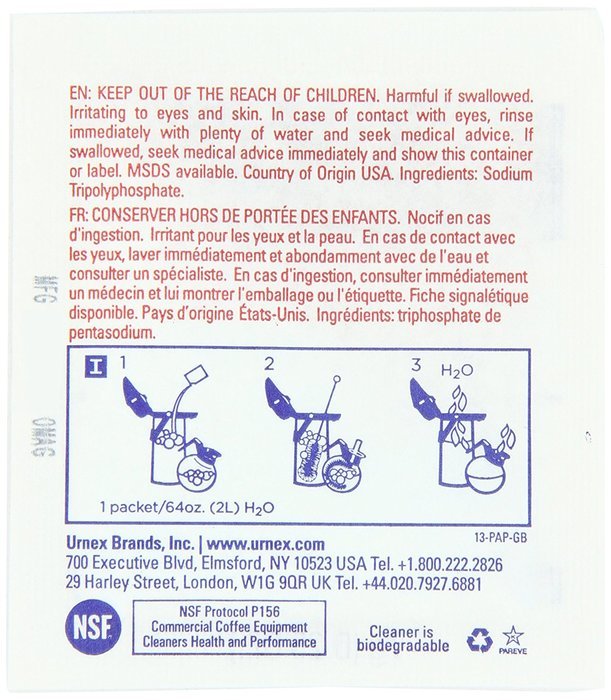 Urnex Clearly Coffee Powder, 125 - 1/4 oz packets N2
