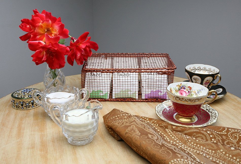 Copper Wire Tazo Tea Box Sampler - Tazo Tea, Tea Chest, Tea Storage, Kitchen Organizer, 33 Tazo Teabags in 11...