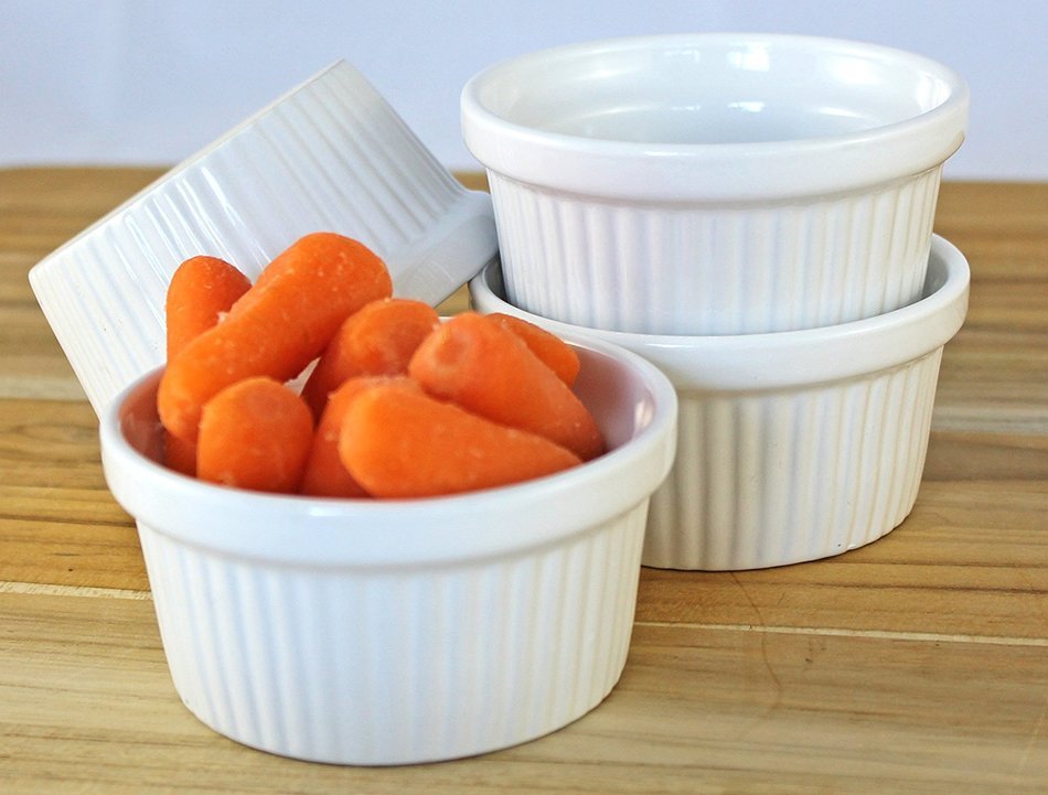 ITI Ceramic Stackable Baking Ramekins / Condiment Sauce Cups with Pan Scraper, Medium / Large, 4-Pack (6 Ounce... N30