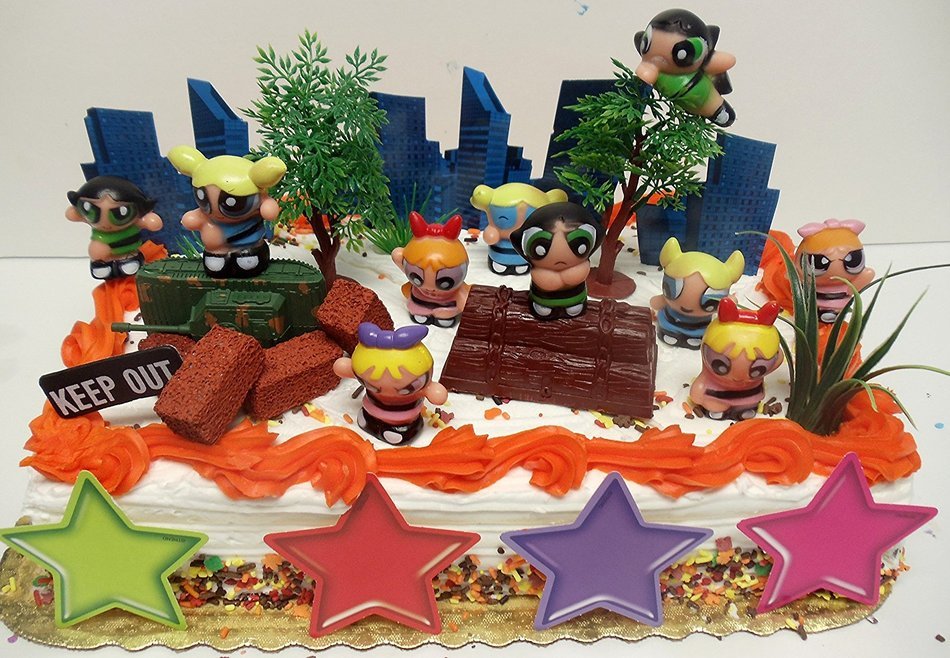 Powerpuff Girls 20 Piece Birthday Cake Topper Set Featuring Power Puff Girls Blossom, Bubbles, and Buttercup and... N4