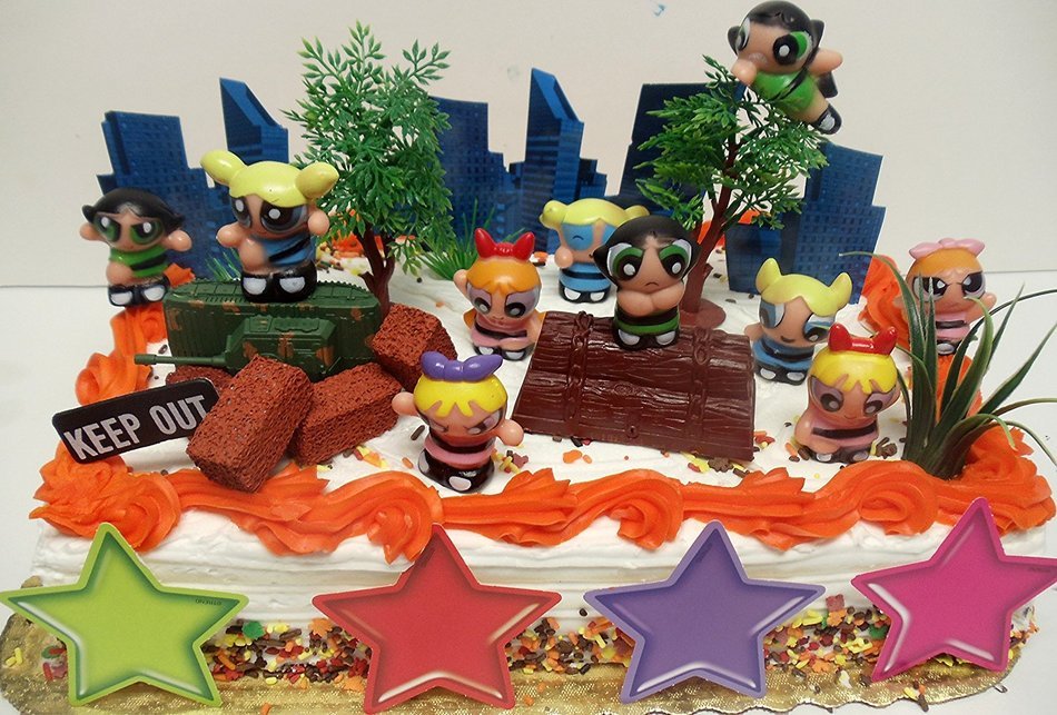 Powerpuff Girls 20 Piece Birthday Cake Topper Set Featuring Power Puff Girls Blossom, Bubbles, and Buttercup and... N5
