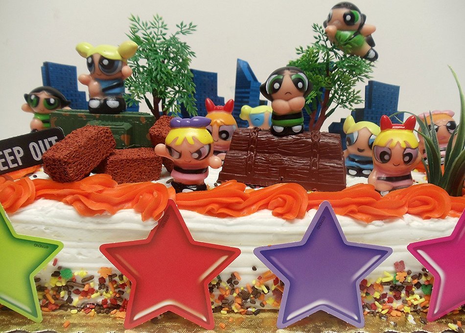 Powerpuff Girls 20 Piece Birthday Cake Topper Set Featuring Power Puff Girls Blossom, Bubbles, and Buttercup and... N6