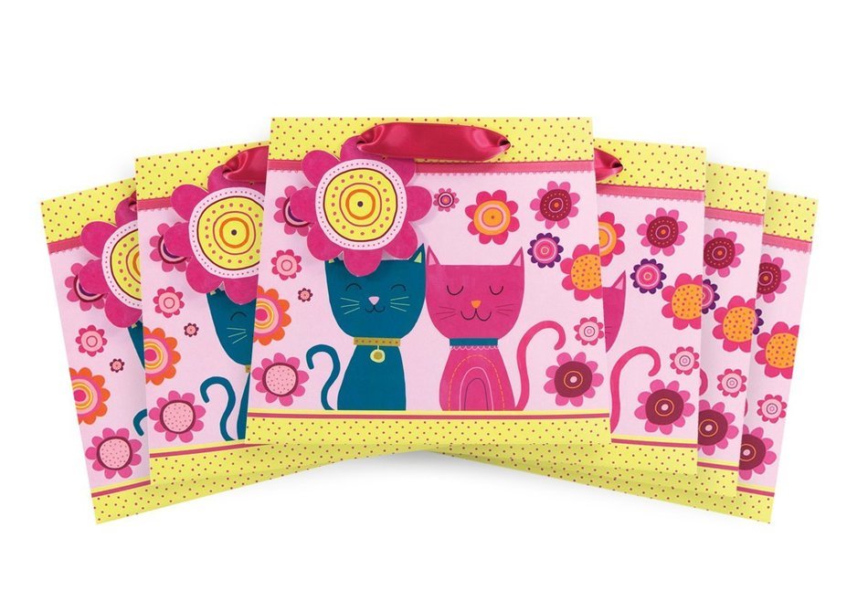 The Gift Wrap Company Purse Gift Bags (Set of 6), Kitty Kisses, Multicolor