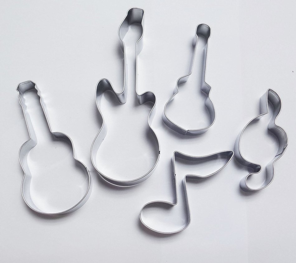 Yunko 5pcs Bass Guitar Music Notes Qute Stainless Steel Cookie Cutter Fondant Cutter Cake Cake Decoration Tools... N2