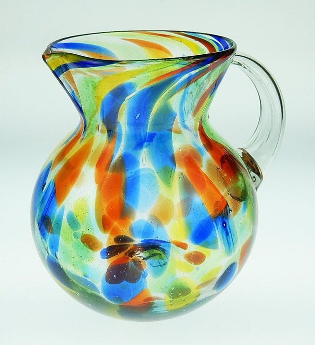Mexican Glass Margarita or Juice Pitcher, Bola, Confetti Swirl