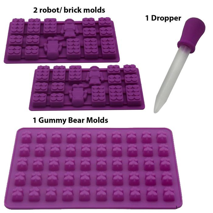 FUN PACK fdiym Gummy Bears, Brick & Robot Molds, Dropper for Candy or Ice Cubes N2