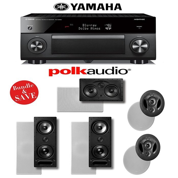 Polk Audio 265-LS 5.0 Vanishing Series In-Wall / In-Ceiling Speaker System with Yamaha RX-A2060BL 9.2-Ch A/V Receiver