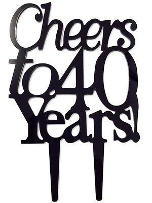 Cheers to 40 Happy Birthday Acrylic Cake Topper Available in many colors (Glittery Silver) N2