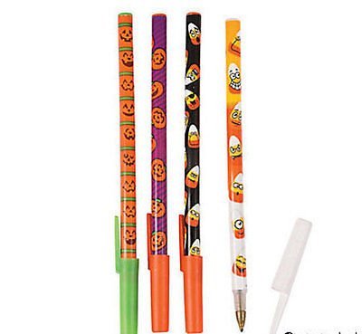 24 Pumpkin & Candy Corn Stick Pens HAUNTED HOUSE Halloween Party Coven Favor