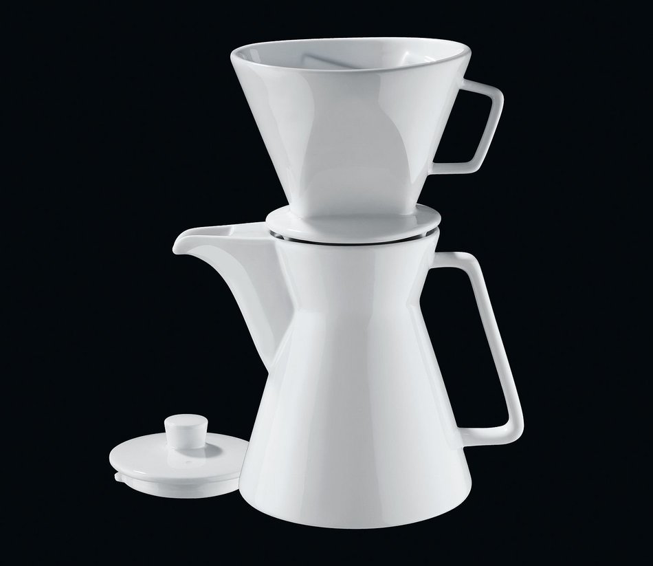 Cilio Premium Vienna Akantus White Porcelain 1l Coffee Pot & 4 Cup Filter Holder N3