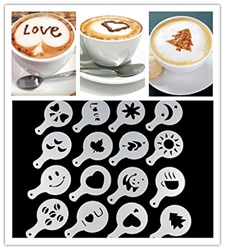 Efanr 16PCS/Set Plastic Coffee Latte Garland Mould Printing Model Template Pad Duster Spray Cappuccino Fancy Coffee... N4