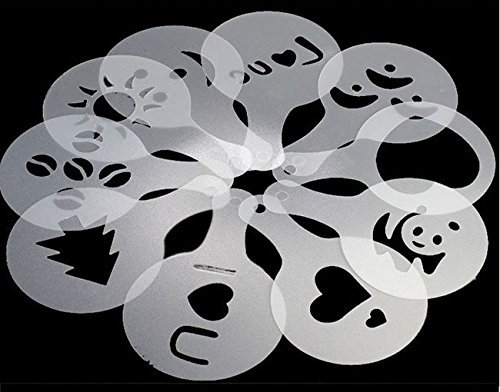 Efanr 16PCS/Set Plastic Coffee Latte Garland Mould Printing Model Template Pad Duster Spray Cappuccino Fancy Coffee... N5