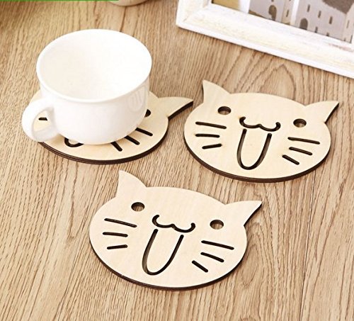 Astra shop Set of 3 Piece Wood Coasters Carved Hollow Designed Mini Tabletop Trivets Cup Mat - Cute Owl N4