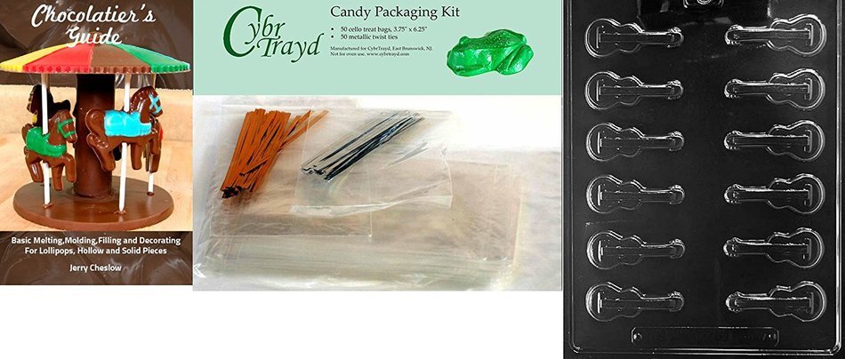 Cybrtrayd J107 Guitar Pieces Chocolate Candy Mold with Exclusive Cybrtrayd Copyrighted Chocolate Molding Instructions N3