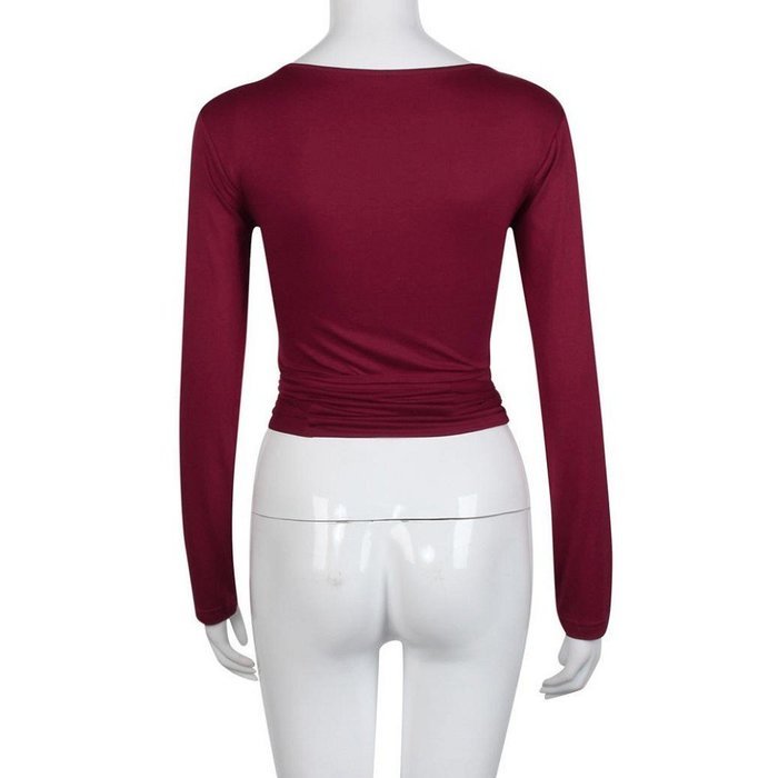 Tops,Morecome Fashion Women Long Sleeve Bandage Crop Tops Shirt (S, Gray) N21