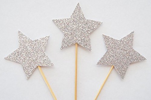 DOOXOO Silver Glitter Stars Cake Topper - Twinkle Twinkle Little Star, Birthday, Baby Shower, Wedding Cake Decoration...
