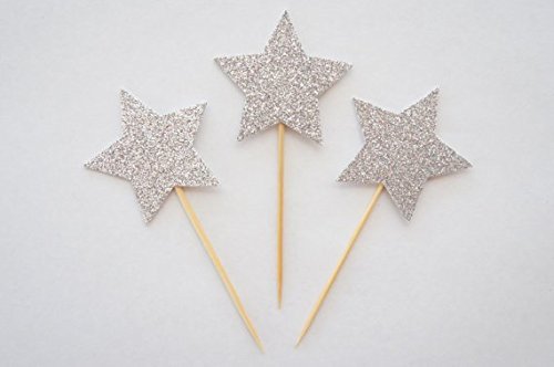 DOOXOO Silver Glitter Stars Cake Topper - Twinkle Twinkle Little Star, Birthday, Baby Shower, Wedding Cake Decoration... N2