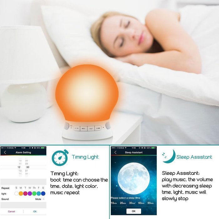 KUCAM Wireless Bluetooth 4.0 Speaker with Mood Led Night Light, App Remote Control Color Changing, AUX Audio TF... N4