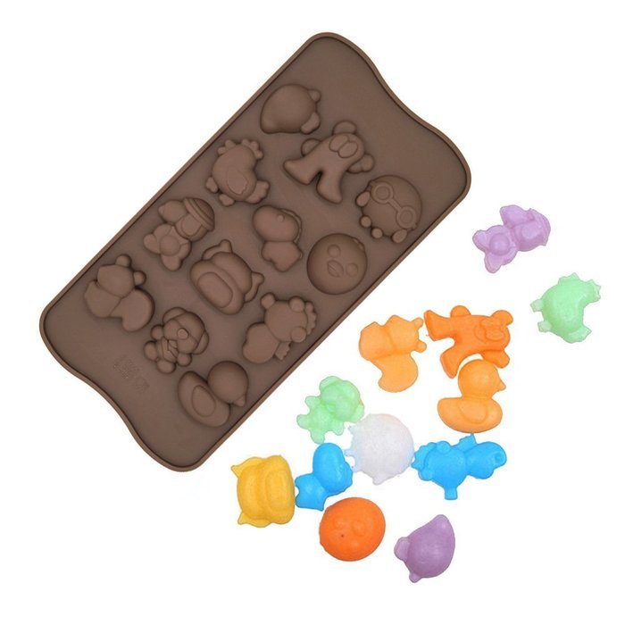 Poproo Animal Shaped Candy Mold 3-Piece Chocolate Molds Ice Cube Tray - Animal Heads, Figures, Pig Face (Set of 3) N2