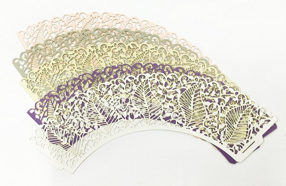 HUAL Cupcake Wrappers 50 Filigree Artistic Bake Cake Paper Cups Large leaves Lace Laser Cut Liner Baking Cup Muffin... N3