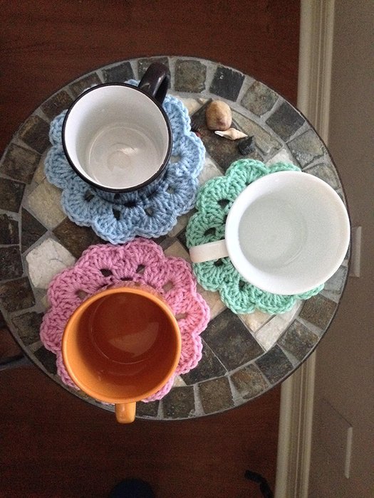 Crochet Flower Coasters Set of 3 Teal N2
