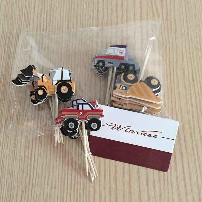 Winrase&reg; Pack of 24 Cute Construction Vehicles Kids Party Decoration Paper Cupcake Toppers (Construction Vehicles) N4