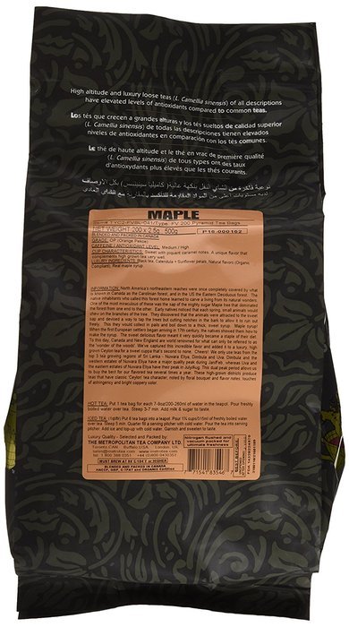 Metropolitan Tea 200 Count Pyramid Shaped Teabags, Maple N3