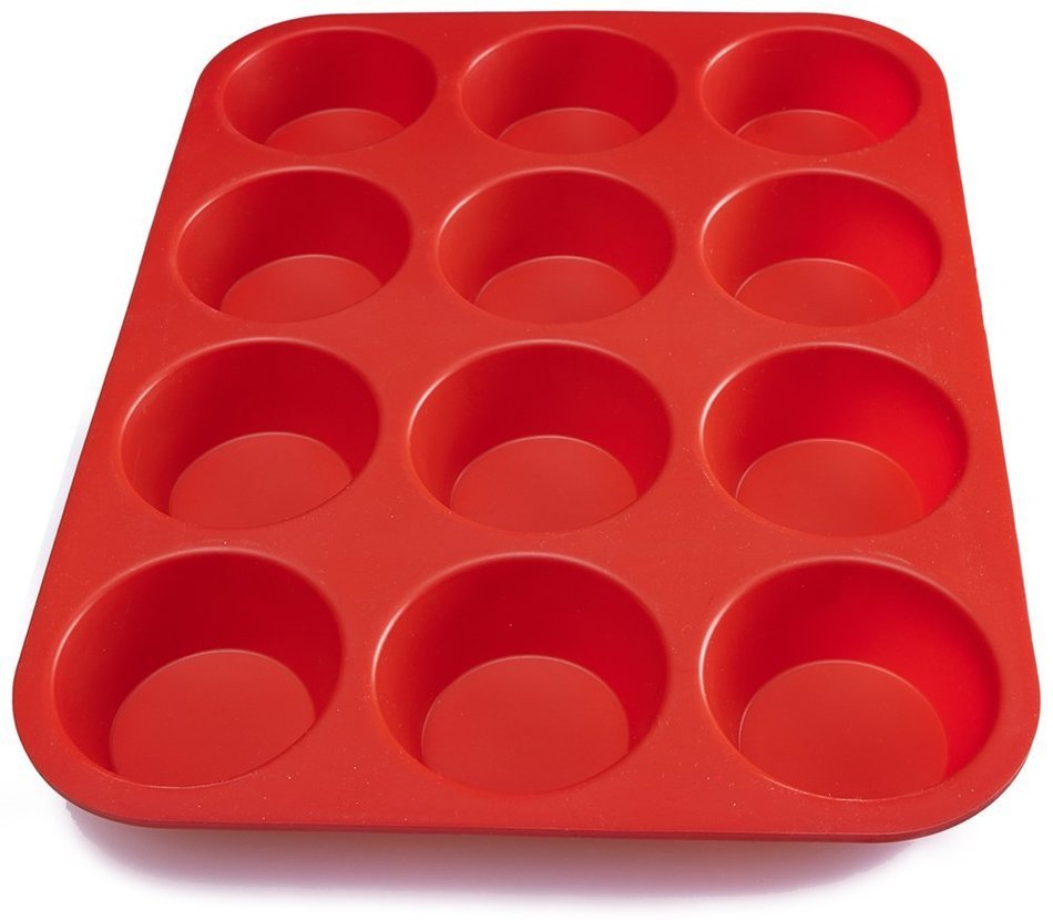 BakeMaster Silicone Muffin Pan Silicone Cupcake Pan 100% Food Grade Silicone Quiche Pan BPA free Non stick Red... N5