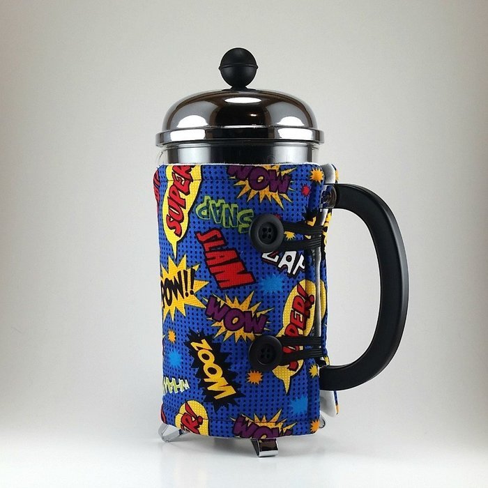 French Press Cozy Cover, 8 cup, Comic Book Theme, Geeky Coffee Accessory