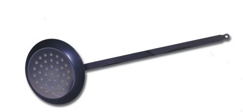 Paderno World Cuisine Black Carbon Steel Chestnut Pan with Oversized Handle, 11IN