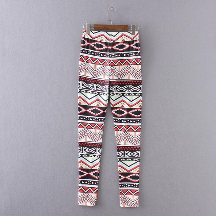 PHOTNO Casual Women Lady Skinny Geometric Print Stretchy Jegging Pants Slim Leggings N63