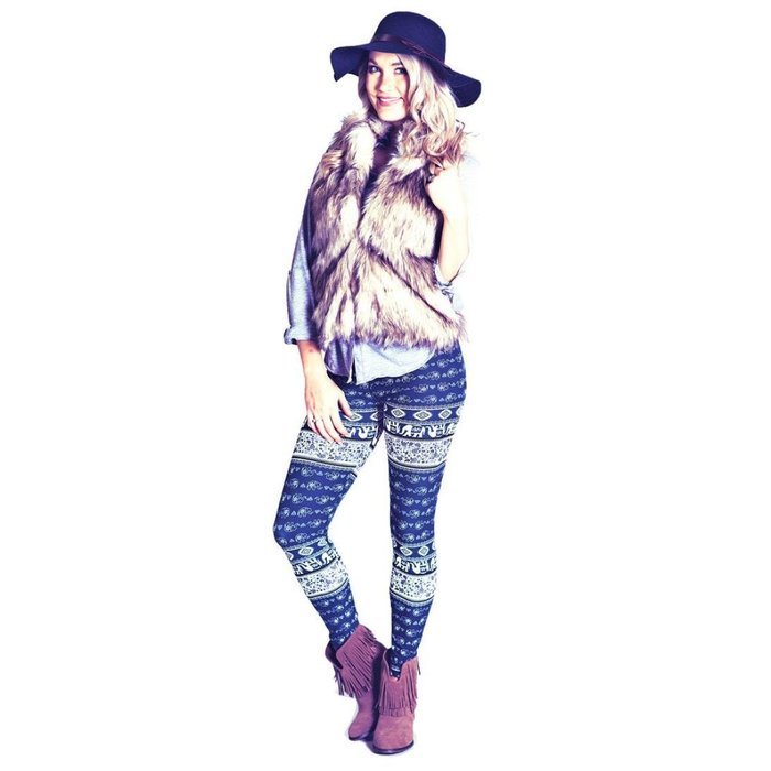 PHOTNO Casual Women Lady Skinny Geometric Print Stretchy Jegging Pants Slim Leggings N65
