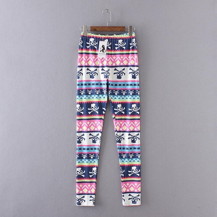 PHOTNO Casual Women Lady Skinny Geometric Print Stretchy Jegging Pants Slim Leggings N69