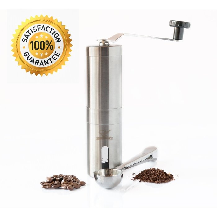 Best Manual Coffee Grinder - Stainless Steel Mill, Adjustable Precision Ceramic Burr, Aeropress N3