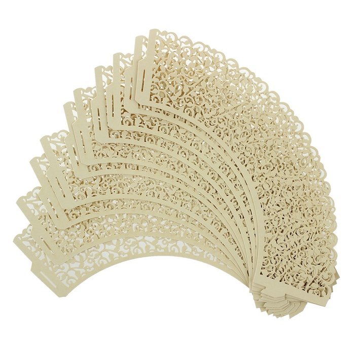 TOOGOO(R)100 pcs Filigree Vintage Cupcake Wrappers Wraps Cases - Wedding, Birthday, UK seller(light yellow) N4